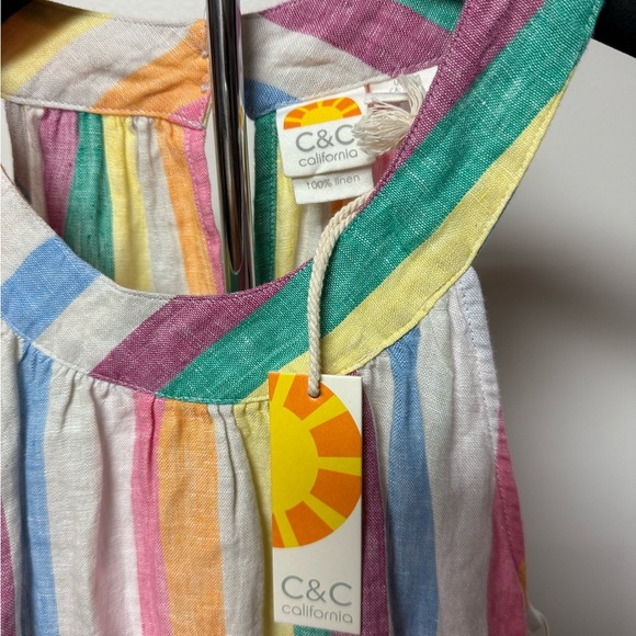 C&C California Linen Rainbow Stripe Halter Shift Dress-NWT size XS - Picture 3 of 8